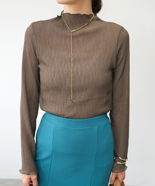 ANDJ(アンドジェイ)の「【2022/AW】楊柳プリーツシアートップス(Tシャツ/カットソー・レディース・ブラック/ブラウン/アイボリー・M)」の15枚目の写真