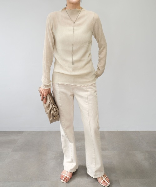 ANDJ(アンドジェイ)の「【2022/AW】楊柳プリーツシアートップス(Tシャツ/カットソー・レディース・ブラック/ブラウン/アイボリー・M)」の16枚目の写真