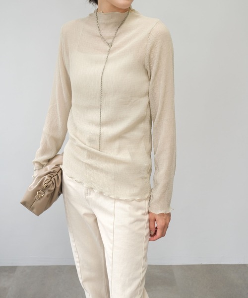 ANDJ(アンドジェイ)の「【2022/AW】楊柳プリーツシアートップス(Tシャツ/カットソー・レディース・ブラック/ブラウン/アイボリー・M)」の13枚目の写真