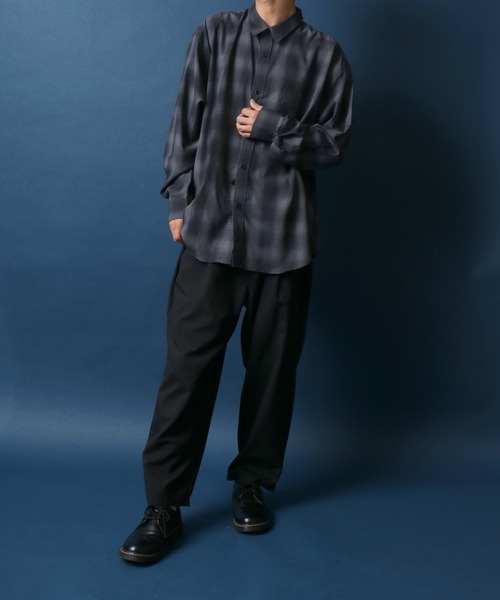 ANPAS（アンパス）の「TR Oversize Balloon Sleeve Ombre Check Shirt/TR オーバーサイズ バルーンスリーブ オンブレチェックシャツ（シャツ/ブラウス・メンズ・ブラック/ブラウン/レッド/ブルー・M/L/LL）」の19枚目の写真