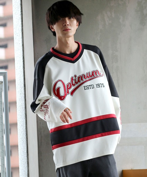 SITRY（シトリー）の「wide silhouette wappen hockey shirt/ワイドシルエット ワッペン ホッケー シャツ（スウェット・メンズ・ホワイト/ブラック/ブルー・M/L）」の7枚目の写真