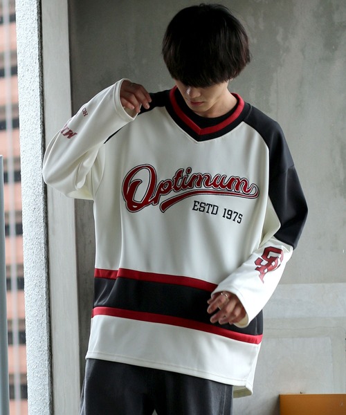 セール】wide silhouette wappen hockey shirt/ワイドシルエット
