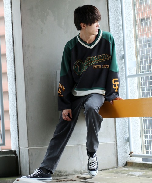 SITRY（シトリー）の「wide silhouette wappen hockey shirt/ワイドシルエット ワッペン ホッケー シャツ（スウェット・メンズ・ホワイト/ブラック/ブルー・M/L）」の21枚目の写真