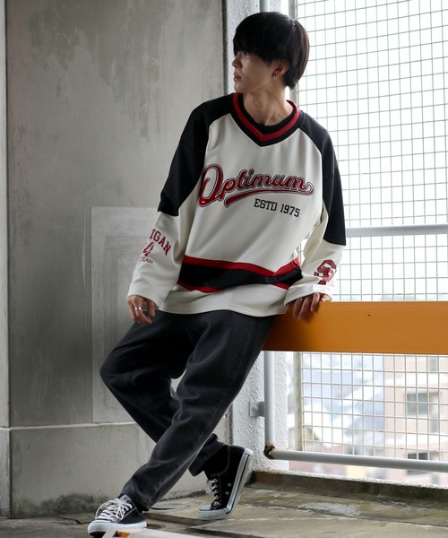 SITRY（シトリー）の「wide silhouette wappen hockey shirt/ワイドシルエット ワッペン ホッケー シャツ（スウェット・メンズ・ホワイト/ブラック/ブルー・M/L）」の12枚目の写真