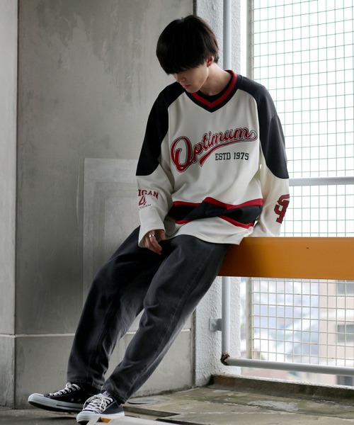 SITRY（シトリー）の「wide silhouette wappen hockey shirt/ワイドシルエット ワッペン ホッケー シャツ（スウェット・メンズ・ホワイト/ブラック/ブルー・M/L）」の13枚目の写真