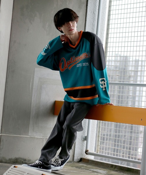セール】wide silhouette wappen hockey shirt/ワイドシルエット
