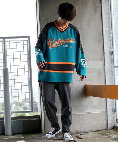 セール】wide silhouette wappen hockey shirt/ワイドシルエット