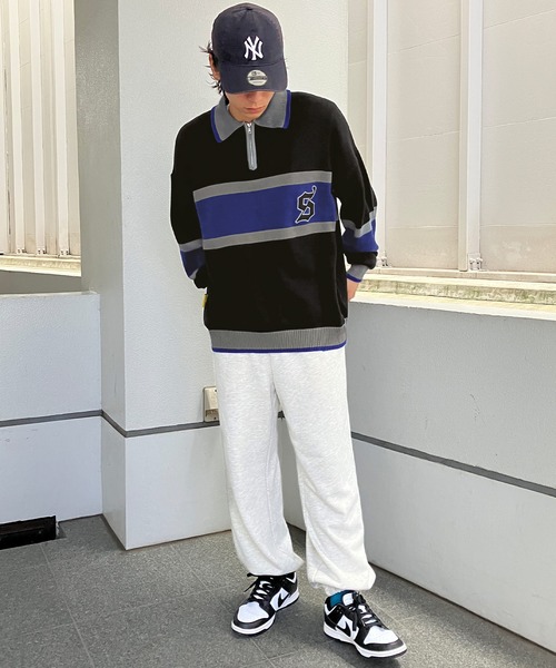 Snap club（スナップクラブ）の「【Snap club】ワッペン刺繍 襟付きハーフジップニット（ニット/セーター・メンズ・イエロー/パープル/グリーン/ライトグレー/ブラック・M/L）」の6枚目の写真