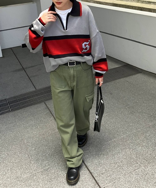 Snap club（スナップクラブ）の「【Snap club】ワッペン刺繍 襟付きハーフジップニット（ニット/セーター・メンズ・イエロー/パープル/グリーン/ライトグレー/ブラック・M/L）」の11枚目の写真