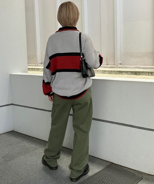 Snap club（スナップクラブ）の「【Snap club】ワッペン刺繍 襟付きハーフジップニット（ニット/セーター・メンズ・イエロー/パープル/グリーン/ライトグレー/ブラック・M/L）」の13枚目の写真