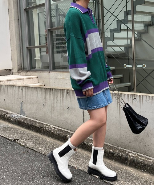 Snap club（スナップクラブ）の「【Snap club】ワッペン刺繍 襟付きハーフジップニット（ニット/セーター・メンズ・イエロー/パープル/グリーン/ライトグレー/ブラック・M/L）」の18枚目の写真