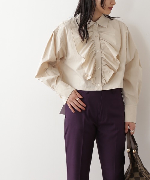 N.（N. Natural Beauty Basic）（エヌエヌナチュラルビューティーベーシック）の「◆クロップドフリルシャツ（シャツ/ブラウス・レディース・クリーム/チェック・MEDIUM）」の2枚目の写真