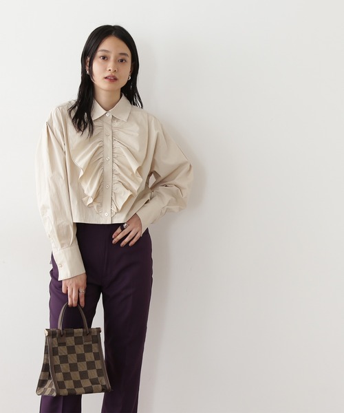 N.（N. Natural Beauty Basic）（エヌエヌナチュラルビューティーベーシック）の「◆クロップドフリルシャツ（シャツ/ブラウス・レディース・クリーム/チェック・MEDIUM）」の4枚目の写真