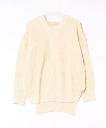 畦編みニット フーディー ニットパーカー