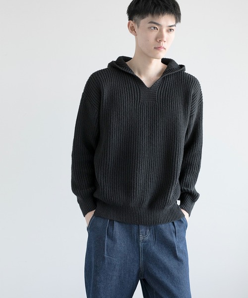 セール】畦編みニット フーディー ニットパーカー（パーカー）｜aimoha