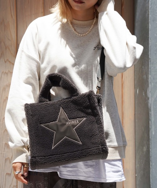 AVIREX（アヴィレックス）の「≪直営店限定≫BOA STAR MINI TOTE BAG/ ボアスターミニトートバッグ（トートバッグ・レディース・ブラック/ベージュ系その他/チャコール/ホワイト系2/カーキ系2・F）」の12枚目の写真