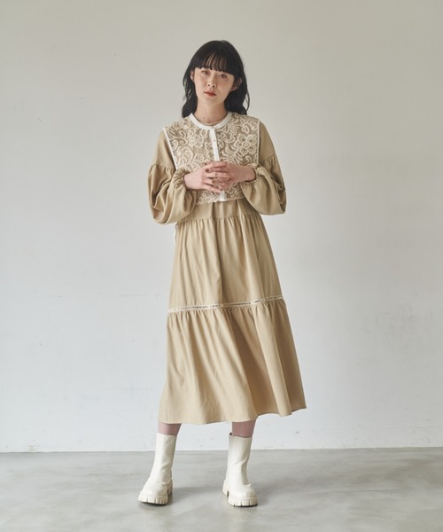 idem（イデム）の「lace vest × tiered onepiece/レースベストレイヤードワンピース（ワンピース・レディース・ブラック/ベージュ・FREE）」の19枚目の写真