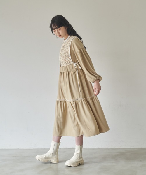 idem（イデム）の「lace vest × tiered onepiece/レースベストレイヤードワンピース（ワンピース・レディース・ブラック/ベージュ・FREE）」の21枚目の写真