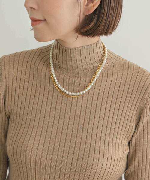 F by ROSSO（エフバイロッソ）の「F by ROSSO　パール×チェーン2連ネックレス（ネックレス・レディース・ホワイト・-）」の3枚目の写真