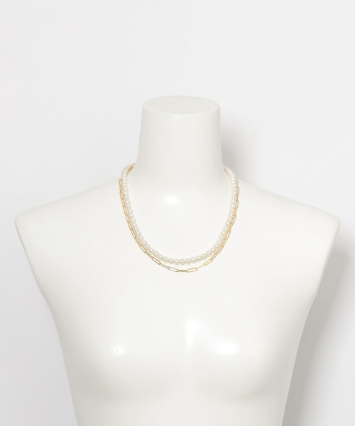 F by ROSSO（エフバイロッソ）の「F by ROSSO　パール×チェーン2連ネックレス（ネックレス・レディース・ホワイト・-）」の5枚目の写真