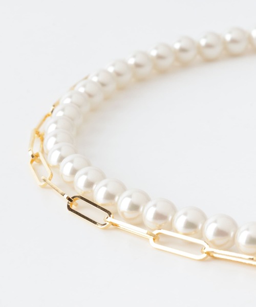 F by ROSSO（エフバイロッソ）の「F by ROSSO　パール×チェーン2連ネックレス（ネックレス・レディース・ホワイト・-）」の6枚目の写真