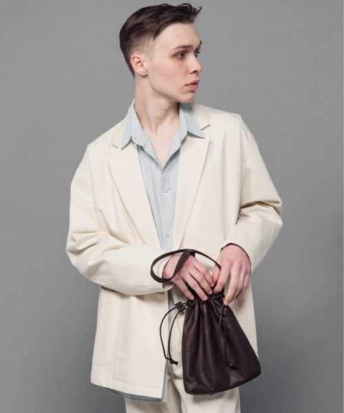 MR.OLIVE(ミスターオリーブ)の「MR.OLIVE/ミスターオリーブ WATER PROOF LIGHT LEATHER / DRAWSTRING BAG レザー 巾着バッグ ハンドバッグ(ショルダーバッグ・メンズ・ブラック/ブラウン・FREE)」の11枚目の写真