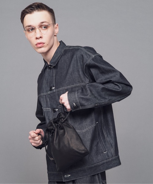 MR.OLIVE(ミスターオリーブ)の「MR.OLIVE/ミスターオリーブ WATER PROOF LIGHT LEATHER / DRAWSTRING BAG レザー 巾着バッグ ハンドバッグ(ショルダーバッグ・メンズ・ブラック/ブラウン・FREE)」の9枚目の写真