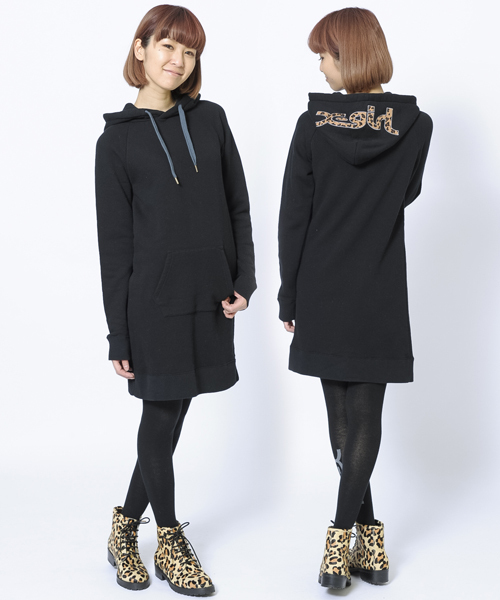 X-girl(エックスガール)の「LOGO SWEAT HOODIE DRESS(ワンピース・レディース・ブラック/アッシュ/バーガンディー/ネイビー・1/2)」の1枚目の写真
