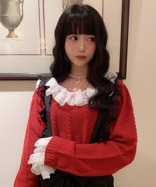 Swankiss(スワンキス)の「LC lace collar knit(ニット/セーター・レディース・ホワイト/レッド/ブラック・FREE)」の3枚目の写真