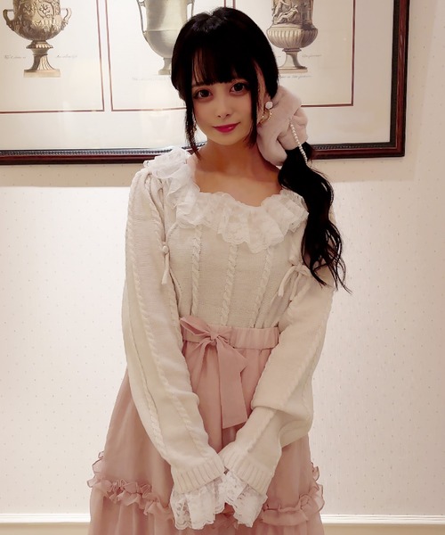 Swankiss(スワンキス)の「LC lace collar knit(ニット/セーター・レディース・ホワイト/レッド/ブラック・FREE)」の2枚目の写真