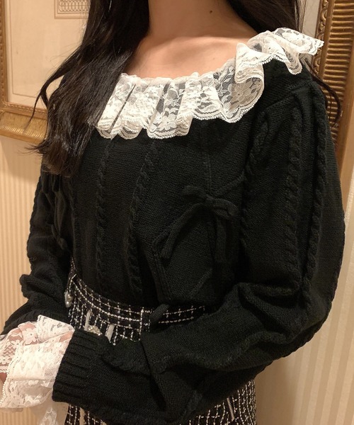 Swankiss(スワンキス)の「LC lace collar knit(ニット/セーター・レディース・ホワイト/レッド/ブラック・FREE)」の8枚目の写真