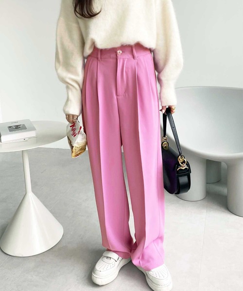 GeeRA（ジーラ）の「ハイウエストスラックスパンツ（スラックス・レディース・ピンク/ブラック/グレー/ブルー・SMALL/MEDIUM/LARGE/X-LARGE）」の2枚目の写真