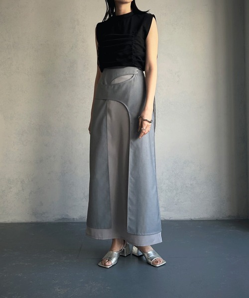 &g'aime（アンジェム）の「【&g’aime】カーブレイヤードスカート（スカート・レディース・ブルー/ブラック・FREE）」の3枚目の写真