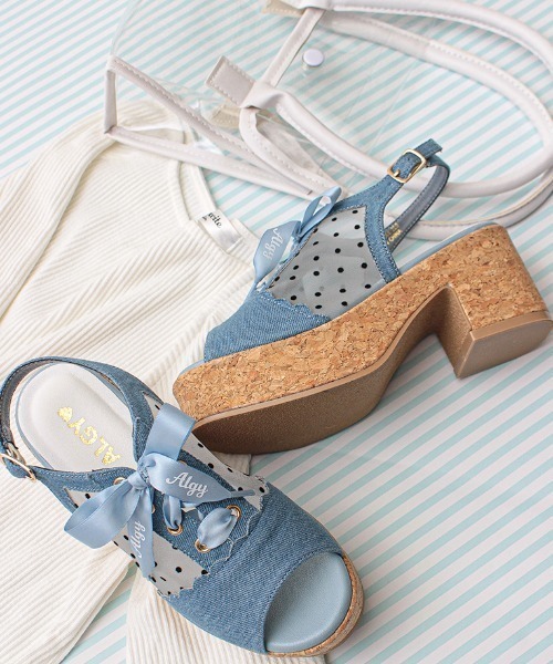 algy(アルジー)の「(ALGY)ドット柄 レースアップ ヒールサンダル(サンダル・キッズ・ブラック/ブルー/ホワイト・19.0cm/20.0cm/21.0cm/22.0cm/23.0cm/24.0cm)」の3枚目の写真