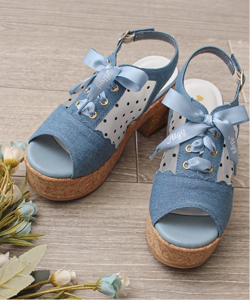 algy(アルジー)の「(ALGY)ドット柄 レースアップ ヒールサンダル(サンダル・キッズ・ブラック/ブルー/ホワイト・19.0cm/20.0cm/21.0cm/22.0cm/23.0cm/24.0cm)」の7枚目の写真