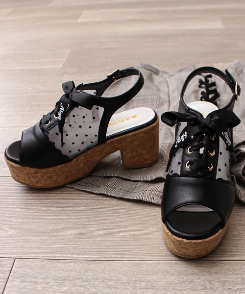 algy(アルジー)の「(ALGY)ドット柄 レースアップ ヒールサンダル(サンダル・キッズ・ブラック/ブルー/ホワイト・19.0cm/20.0cm/21.0cm/22.0cm/23.0cm/24.0cm)」の8枚目の写真