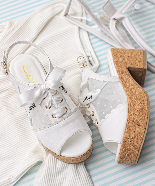algy(アルジー)の「(ALGY)ドット柄 レースアップ ヒールサンダル(サンダル・キッズ・ブラック/ブルー/ホワイト・19.0cm/20.0cm/21.0cm/22.0cm/23.0cm/24.0cm)」の9枚目の写真