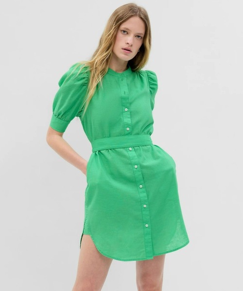 GAP（ギャップ）の「袖コンシャス コットンリネン混紡 シャツワンピース（ワンピース・レディース・ベージュ/グリーン/ブルー/ブラック・XS/S/M/L/XXS）」の3枚目の写真