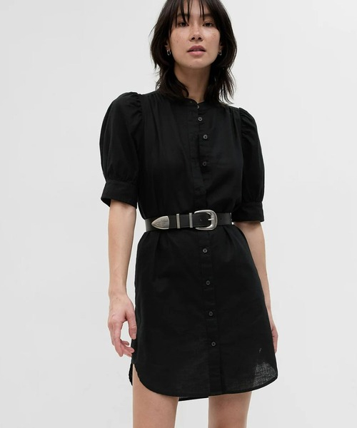 GAP（ギャップ）の「袖コンシャス コットンリネン混紡 シャツワンピース（ワンピース・レディース・ベージュ/グリーン/ブルー/ブラック・XS/S/M/L/XXS）」の2枚目の写真