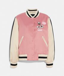 COACH ピンク ホワイト スタジャン ジャケット XS（スタジャン