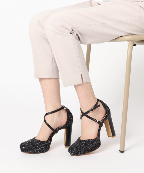 ESPERANZA（エスペランサ）の「ダブルストラップ3WAYツイードプラットフォーム厚底ヒールパンプス（パンプス・レディース・アイボリー系2/ブラック系2/イエロー系2/ブルー系2/ベージュ系8/ブラック系8・24.5cm/25.0cm/23.5cm/24.0cm/22.5cm/23.0cm/21.5cm/22.0cm）」の2枚目の写真