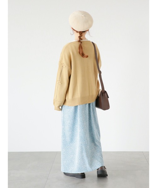 ehka sopo（エヘカソポ）の「ポンポン透かし編みカーディガン（カーディガン/ボレロ・レディース・イエロー/キナリ/グリーン/サックスブルー・ﾌﾘ-）」の5枚目の写真