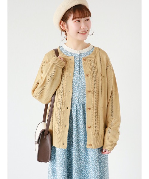 ehka sopo（エヘカソポ）の「ポンポン透かし編みカーディガン（カーディガン/ボレロ・レディース・イエロー/キナリ/グリーン/サックスブルー・ﾌﾘ-）」の10枚目の写真