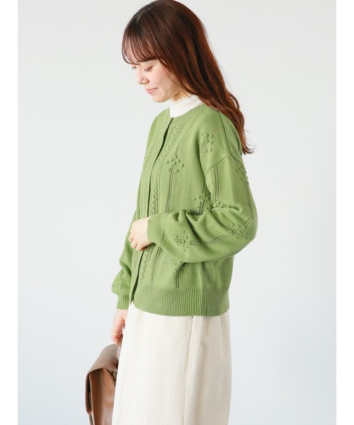 ehka sopo（エヘカソポ）の「ポンポン透かし編みカーディガン（カーディガン/ボレロ・レディース・イエロー/キナリ/グリーン/サックスブルー・ﾌﾘ-）」の21枚目の写真