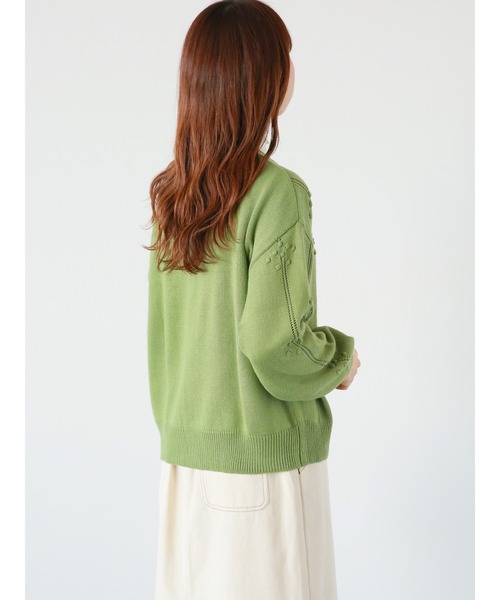 ehka sopo（エヘカソポ）の「ポンポン透かし編みカーディガン（カーディガン/ボレロ・レディース・イエロー/キナリ/グリーン/サックスブルー・ﾌﾘ-）」の11枚目の写真