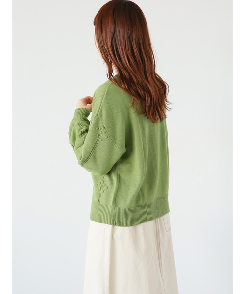 ehka sopo（エヘカソポ）の「ポンポン透かし編みカーディガン（カーディガン/ボレロ・レディース・イエロー/キナリ/グリーン/サックスブルー・ﾌﾘ-）」の15枚目の写真