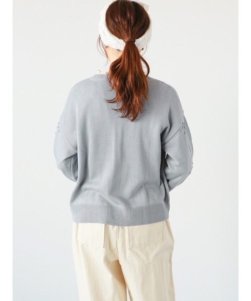 ehka sopo（エヘカソポ）の「ポンポン透かし編みカーディガン（カーディガン/ボレロ・レディース・イエロー/キナリ/グリーン/サックスブルー・ﾌﾘ-）」の8枚目の写真