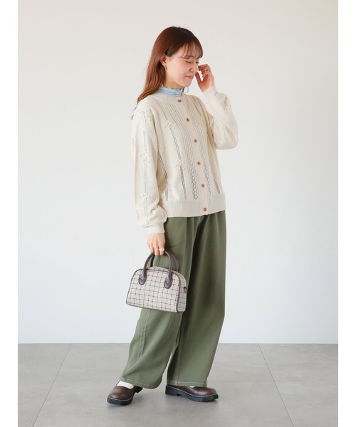 ehka sopo（エヘカソポ）の「ポンポン透かし編みカーディガン（カーディガン/ボレロ・レディース・イエロー/キナリ/グリーン/サックスブルー・ﾌﾘ-）」の13枚目の写真