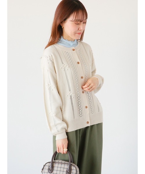 ehka sopo（エヘカソポ）の「ポンポン透かし編みカーディガン（カーディガン/ボレロ・レディース・イエロー/キナリ/グリーン/サックスブルー・ﾌﾘ-）」の17枚目の写真