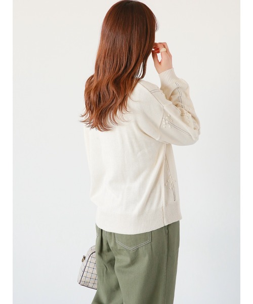 ehka sopo（エヘカソポ）の「ポンポン透かし編みカーディガン（カーディガン/ボレロ・レディース・イエロー/キナリ/グリーン/サックスブルー・ﾌﾘ-）」の9枚目の写真